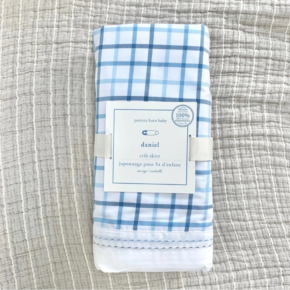 Pottery Barn Kids Baby Blue DANIEL Plaid Crib Bed Skirt